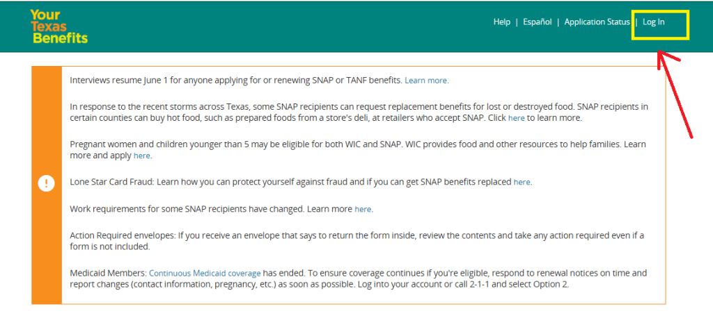 YourTexasBenefits Login